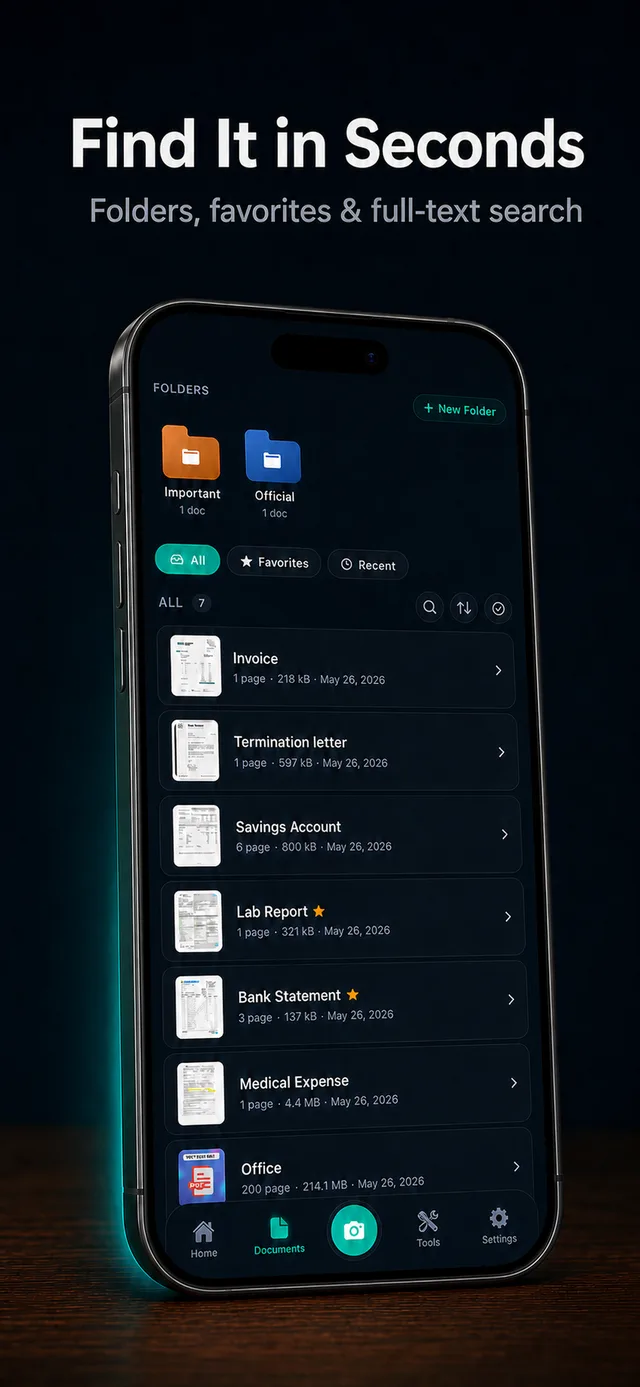 Organized document library with folders and full-text search in Scanniq