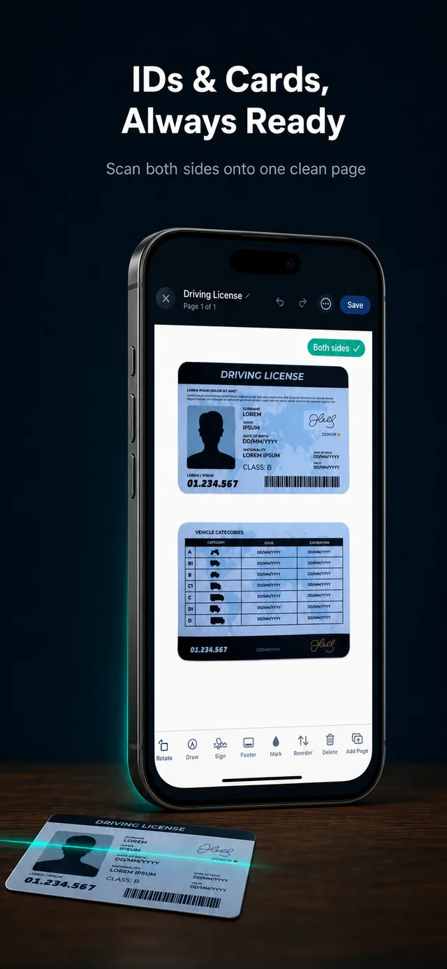 Scanning both sides of an ID card onto one page with Scanniq