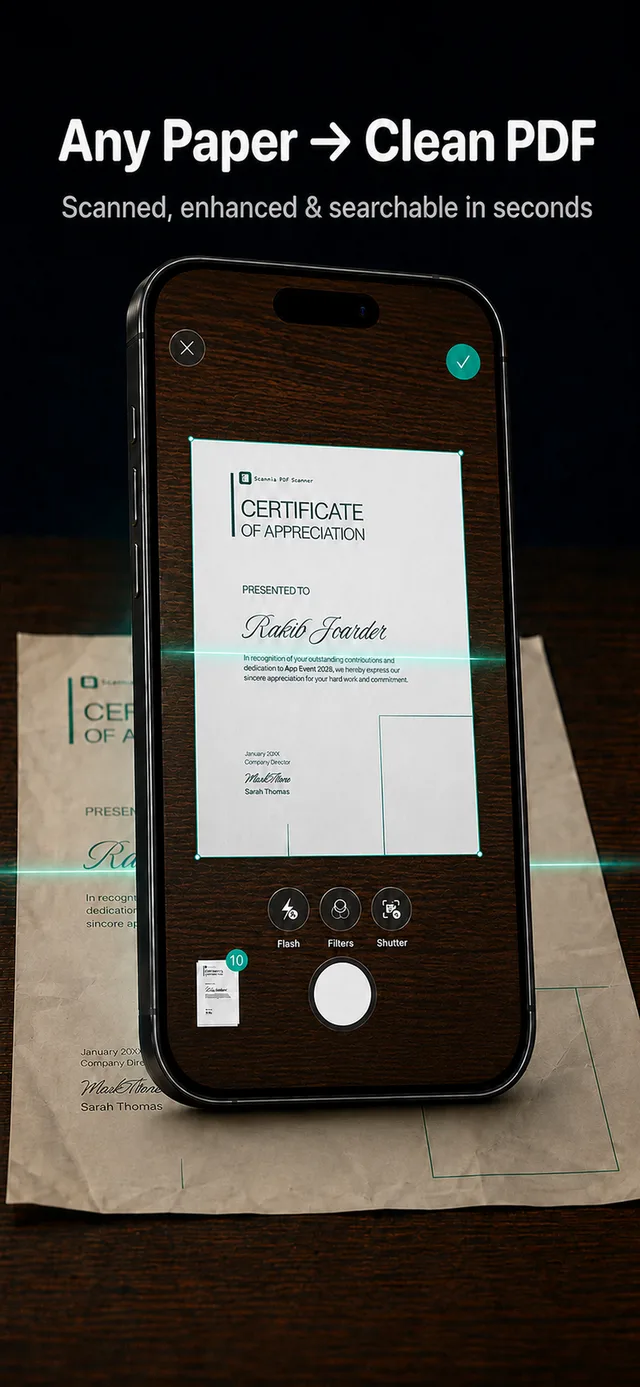 Scanning a paper document into a clean PDF with Scanniq on iPhone